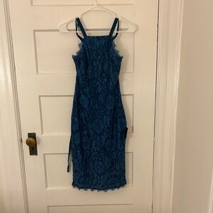 Lulu's Teal Lace Midi Dress with Double Straps